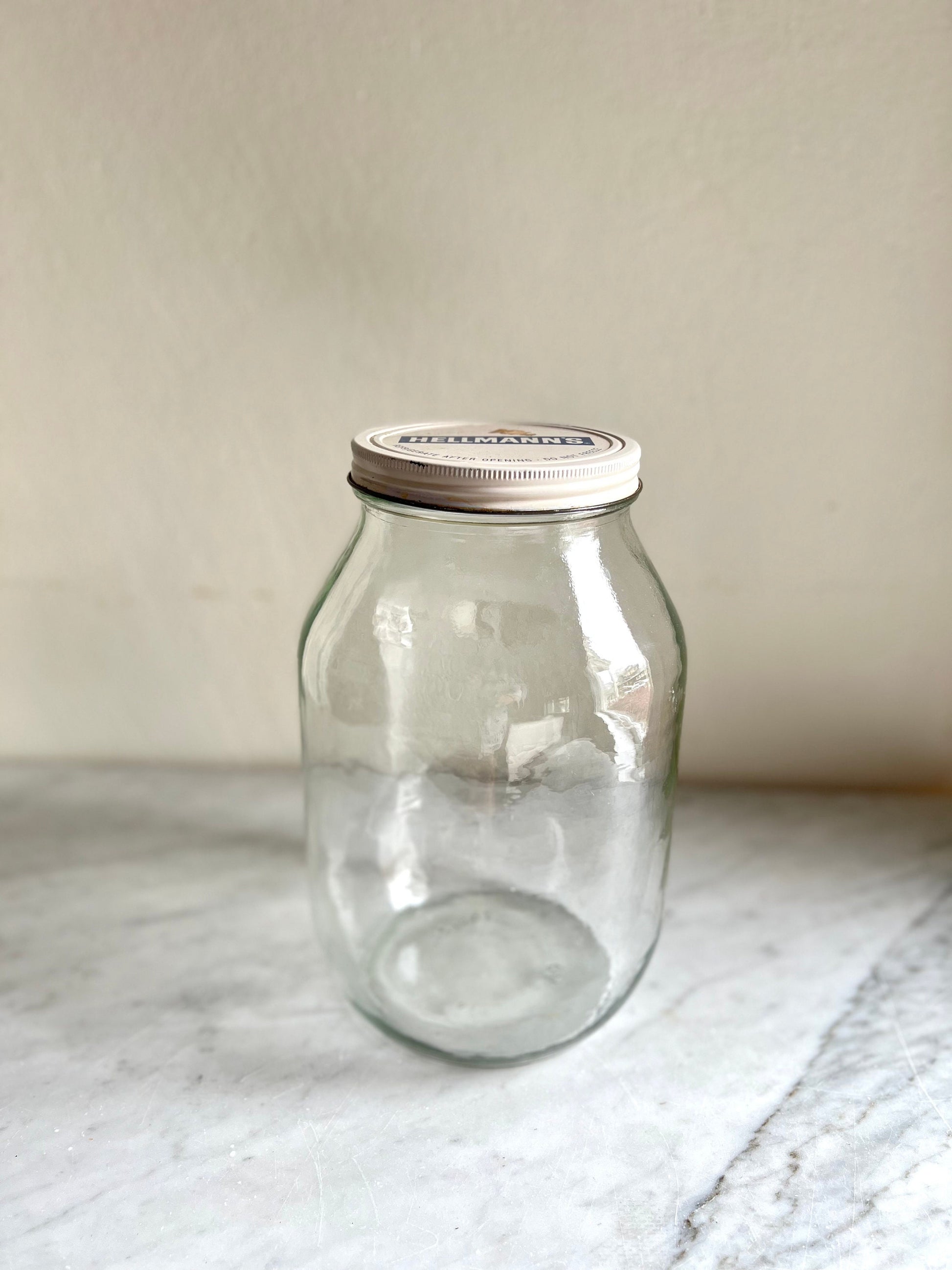 Vintage Hellmann's Mayonnaise Gallon Glass Jar with Original Metal Lid