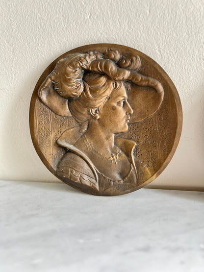 Vintage Bronze Wall Plaques – Art Nouveau Him & Her Portraits, Signed Artist, Ready to Hang