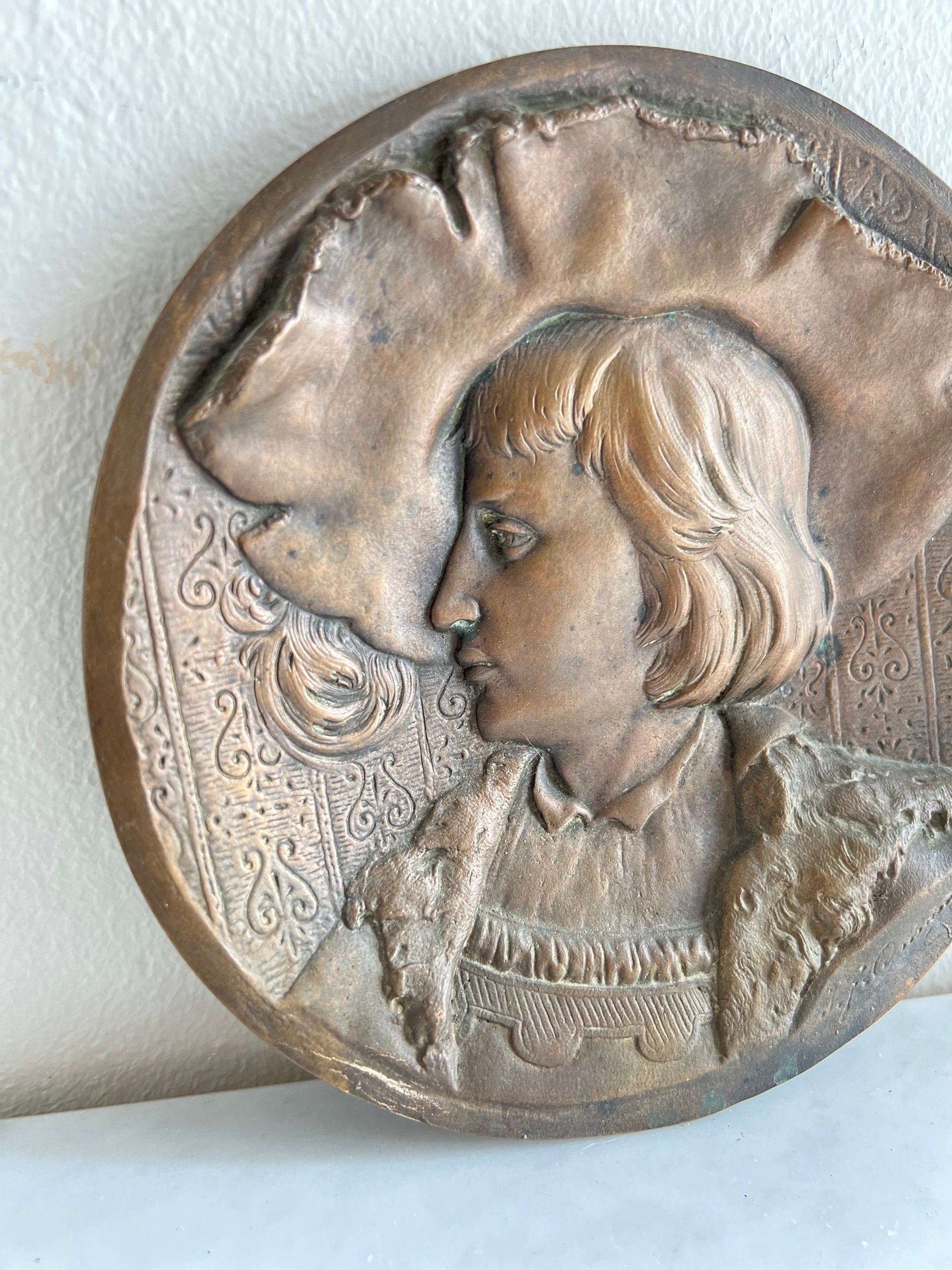 Vintage Bronze Wall Plaques – Art Nouveau Him & Her Portraits, Signed Artist, Ready to Hang