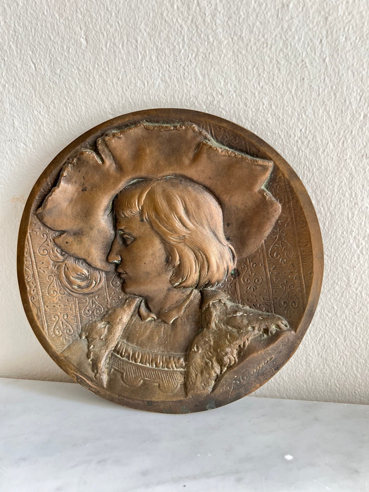 Vintage Bronze Wall Plaques – Art Nouveau Him & Her Portraits, Signed Artist, Ready to Hang