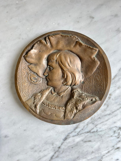Vintage Bronze Wall Plaques – Art Nouveau Him & Her Portraits, Signed Artist, Ready to Hang