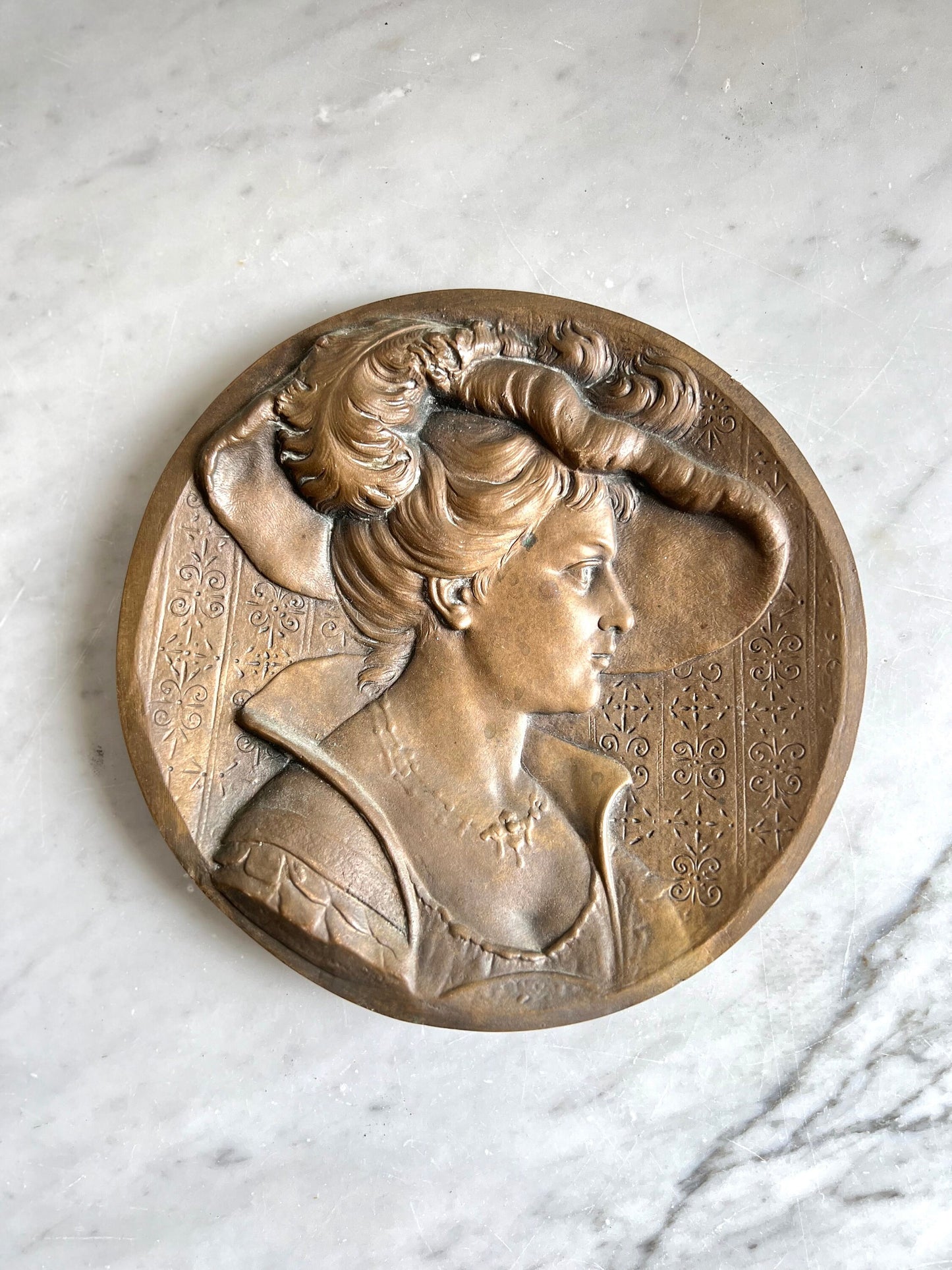 Vintage Bronze Wall Plaques – Art Nouveau Him & Her Portraits, Signed Artist, Ready to Hang