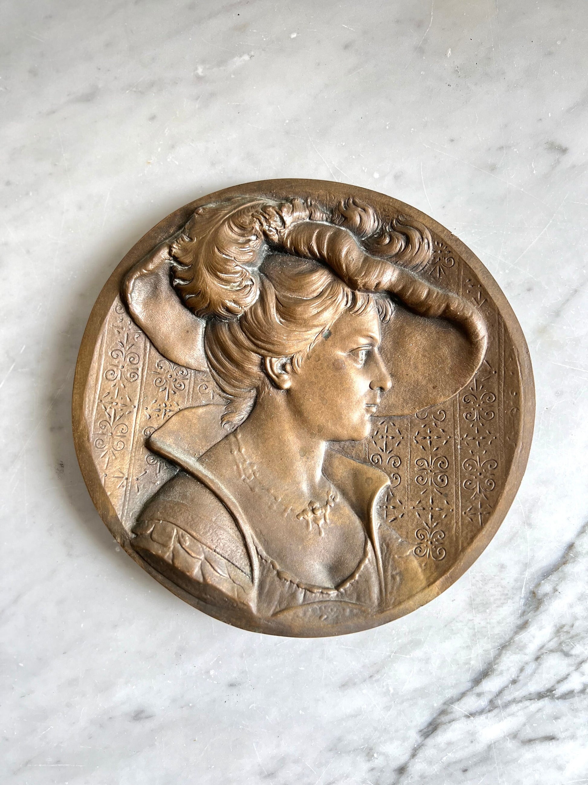 Vintage Bronze Wall Plaques – Art Nouveau Him & Her Portraits, Signed Artist, Ready to Hang