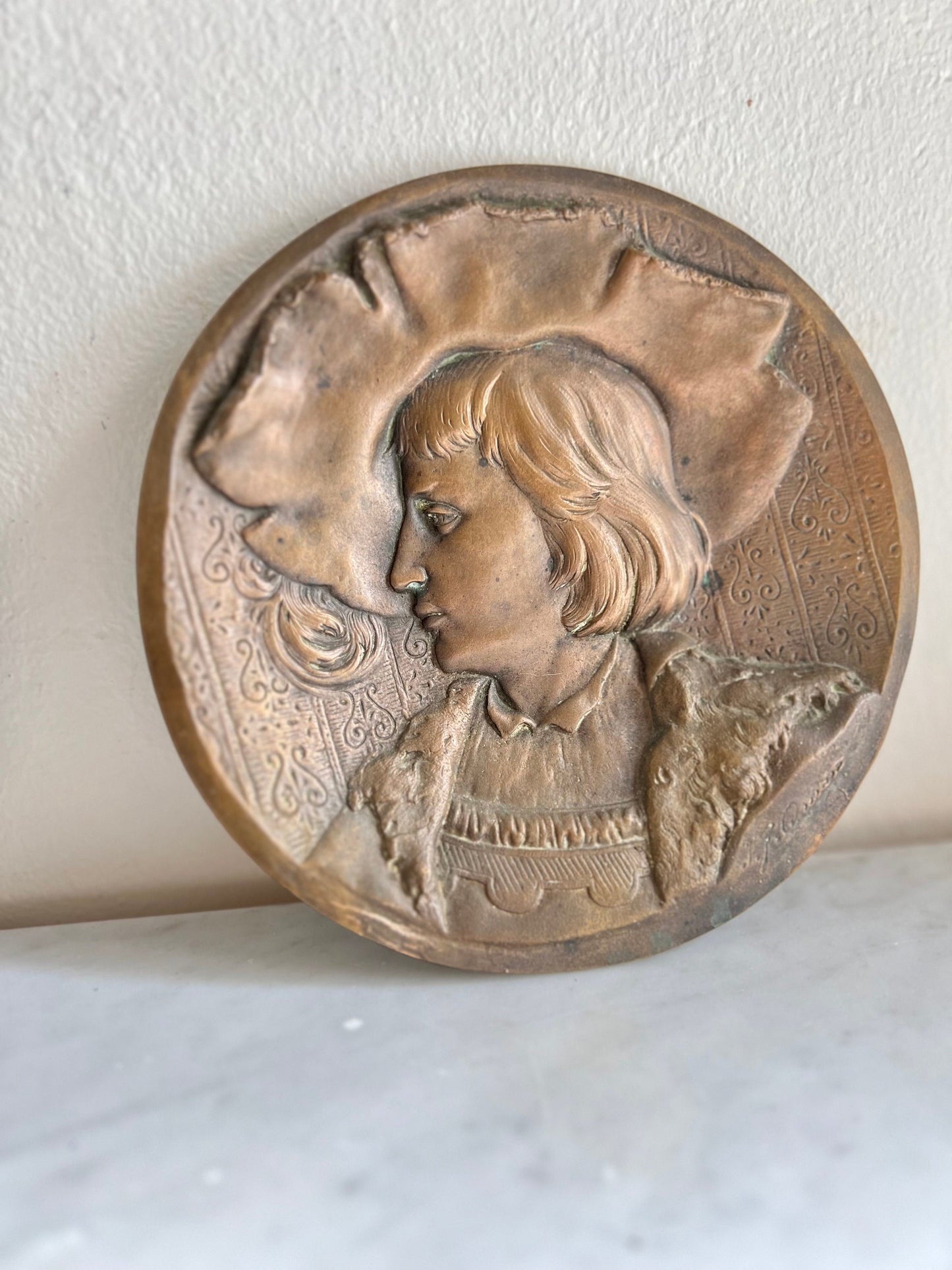 Vintage Bronze Wall Plaques – Art Nouveau Him & Her Portraits, Signed Artist, Ready to Hang
