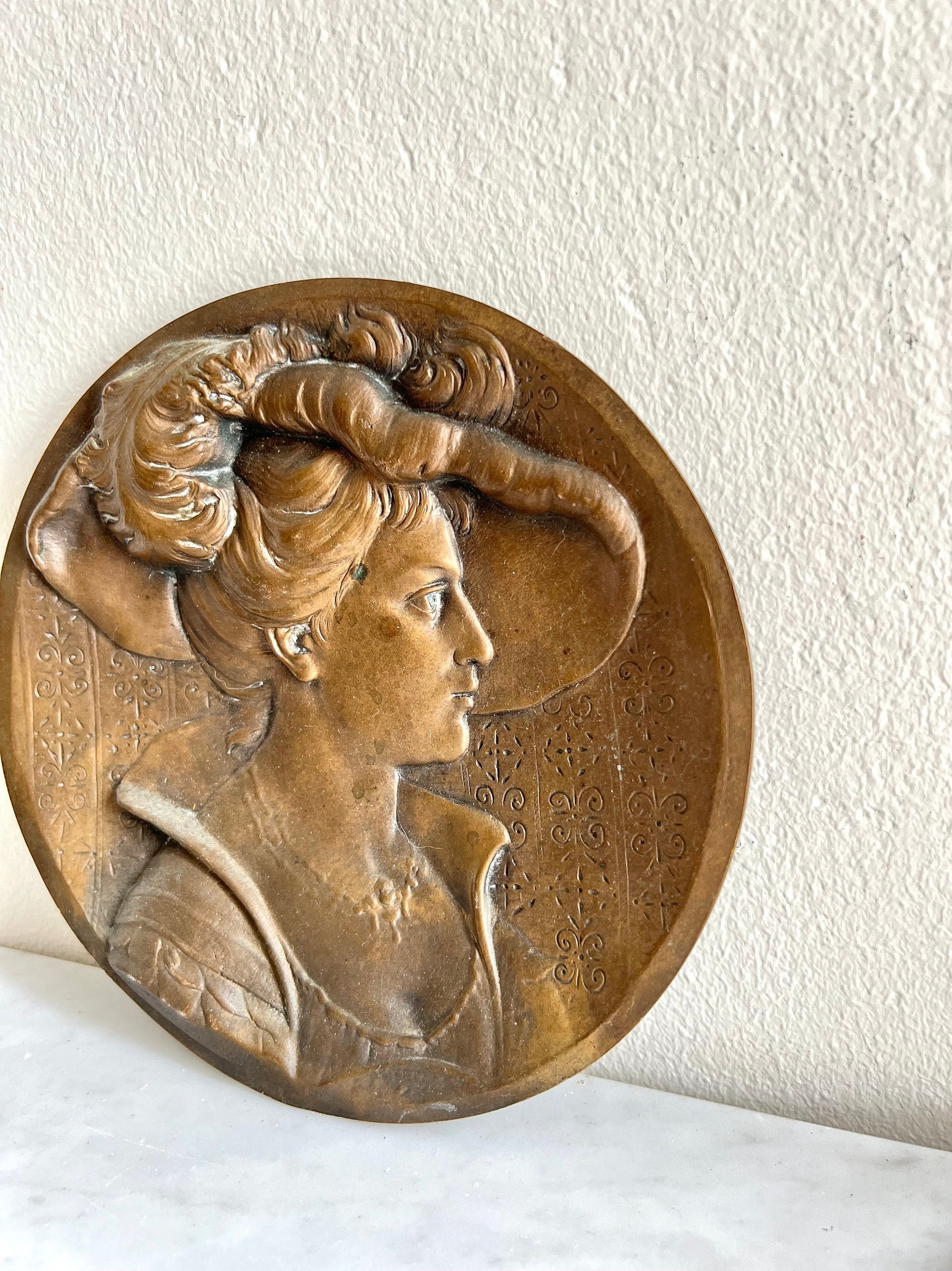 Vintage Bronze Wall Plaques – Art Nouveau Him & Her Portraits, Signed Artist, Ready to Hang