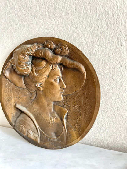 Vintage Bronze Wall Plaques – Art Nouveau Him & Her Portraits, Signed Artist, Ready to Hang