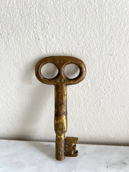 Vintage Brass Skeleton Key: Numbered Decorative Key, Curiosity Collectible