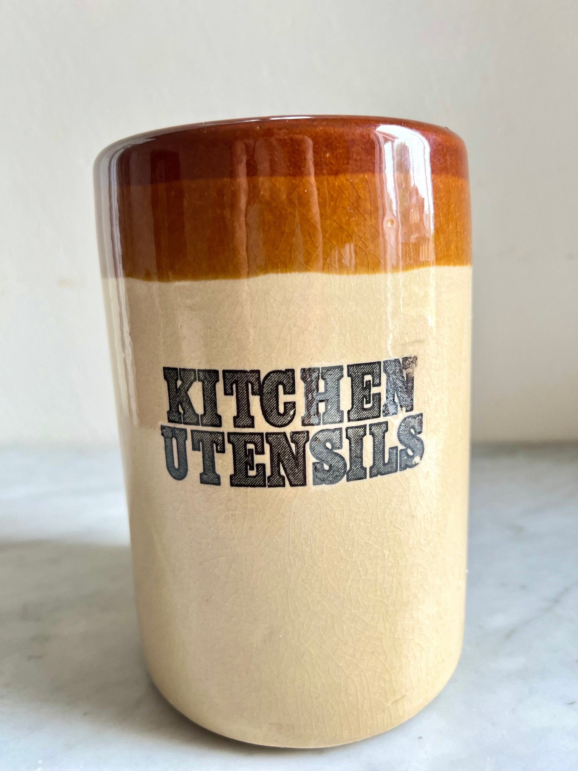 Vintage T.G. Green Stoneware Kitchen Utensil Crock - English Country Decor