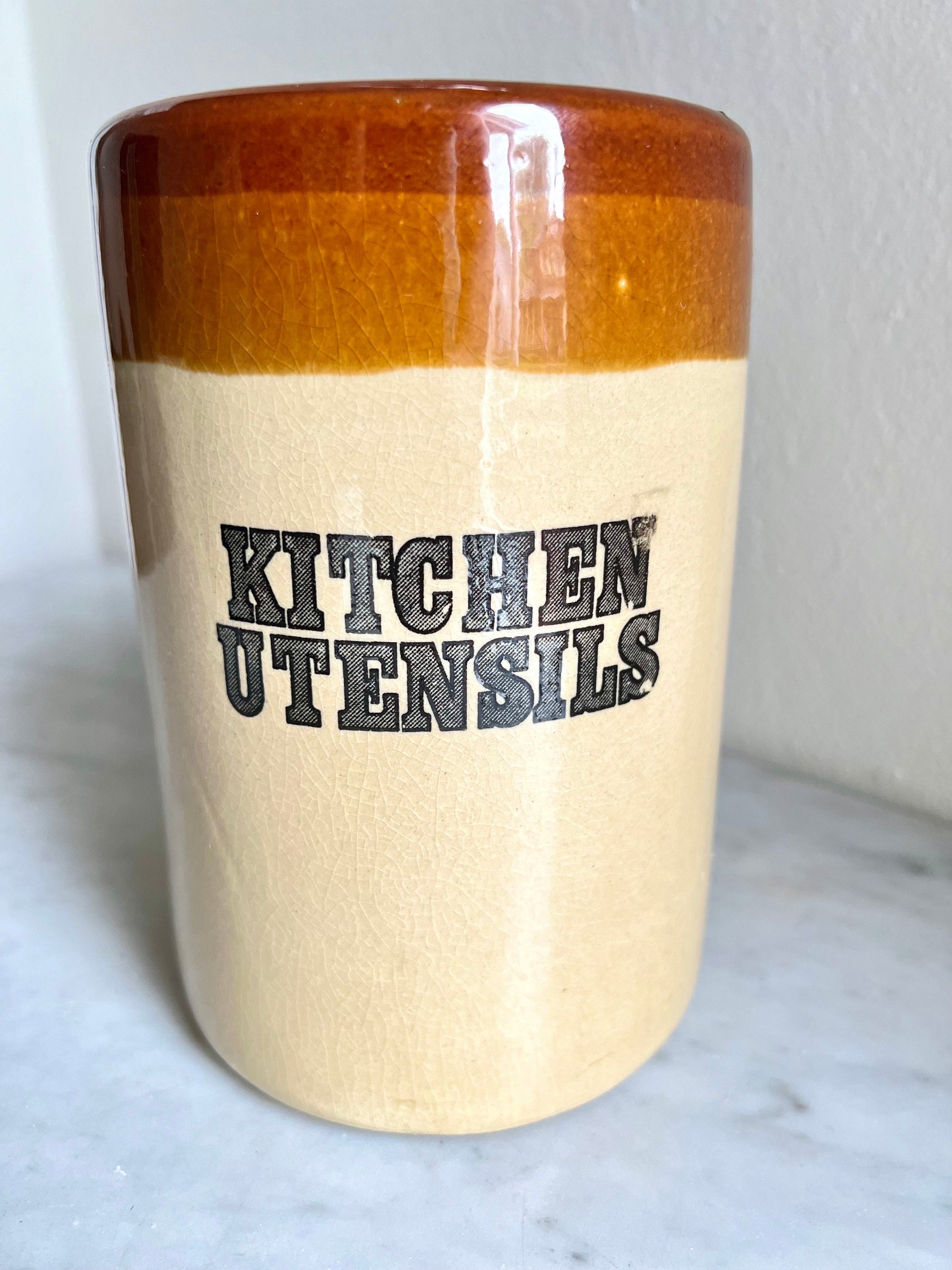 Vintage T.G. Green Stoneware Kitchen Utensil Crock - English Country Decor