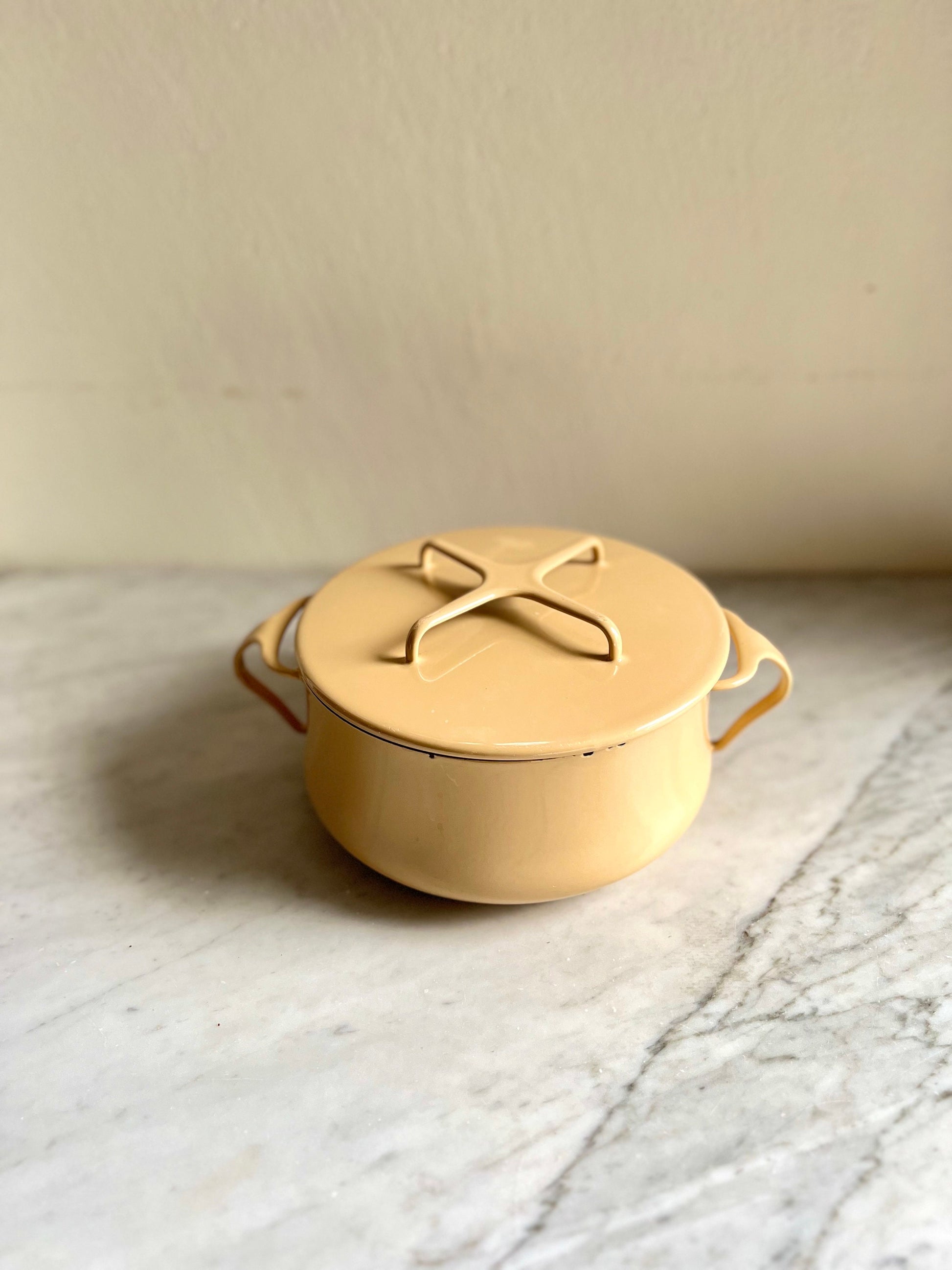 Vintage Dansk Kobenstyle Yellow Dutch Oven: Mid-Century Enamel Cookware