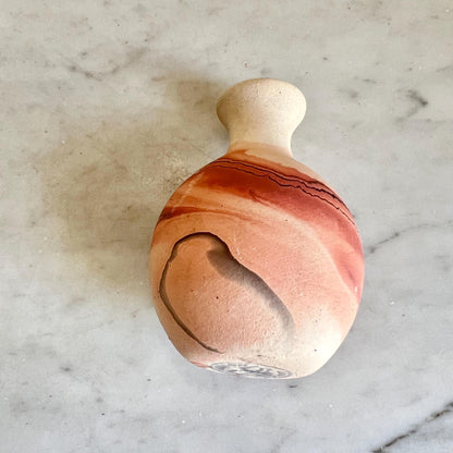 Vintage Small Nemadji Pottery Bud Vase Brown & Beige + Black + Dark Orange, Nemadji Pottery , American Pottery, Nemadji Collector