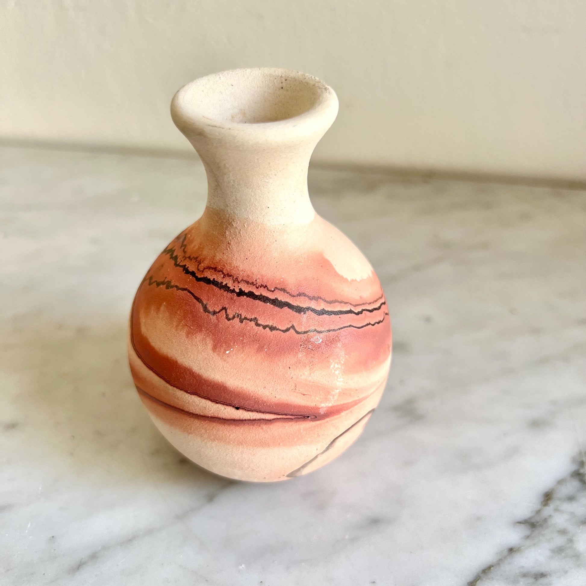 Vintage Small Nemadji Pottery Bud Vase Brown & Beige + Black + Dark Orange, Nemadji Pottery , American Pottery, Nemadji Collector