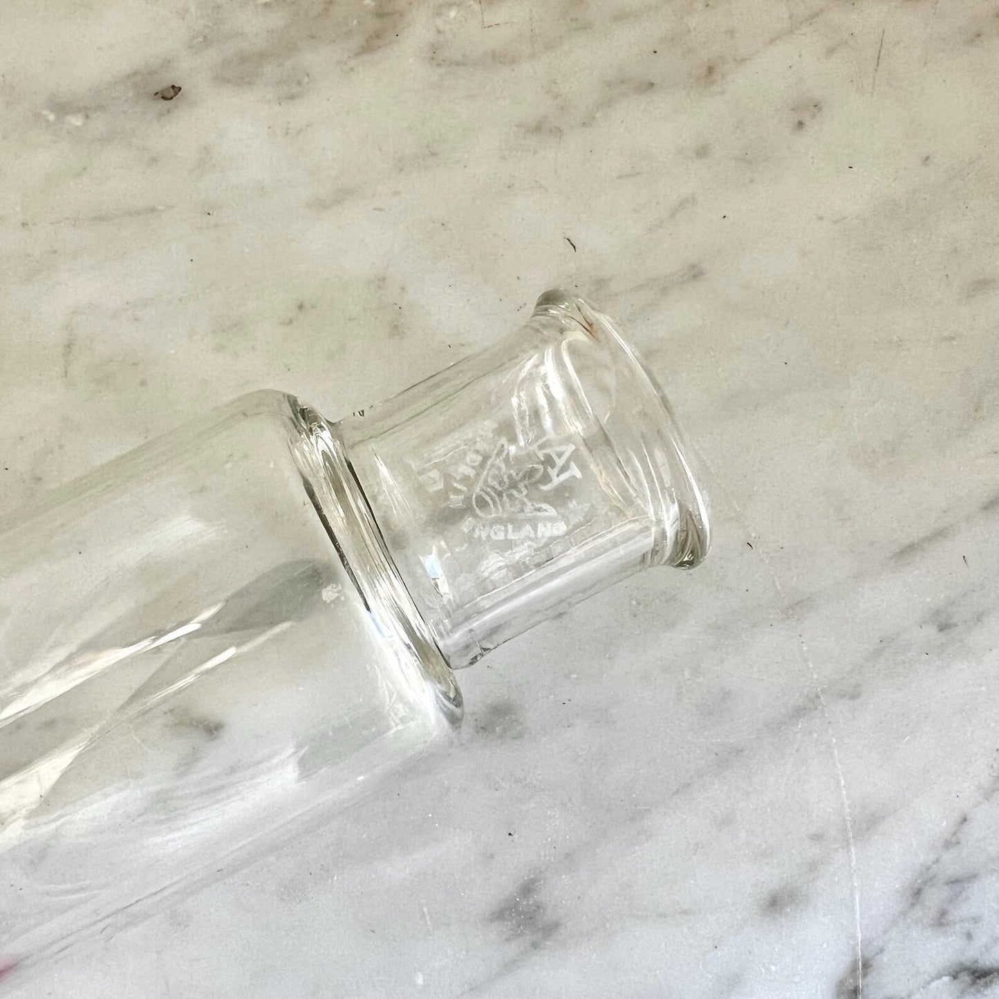 JAJ Pyrex Glass Pastry Rolling Pin with Red end caps, Collectible Pyrex Glass, 13" Hollow Glass, Made in England, Birthday Gift