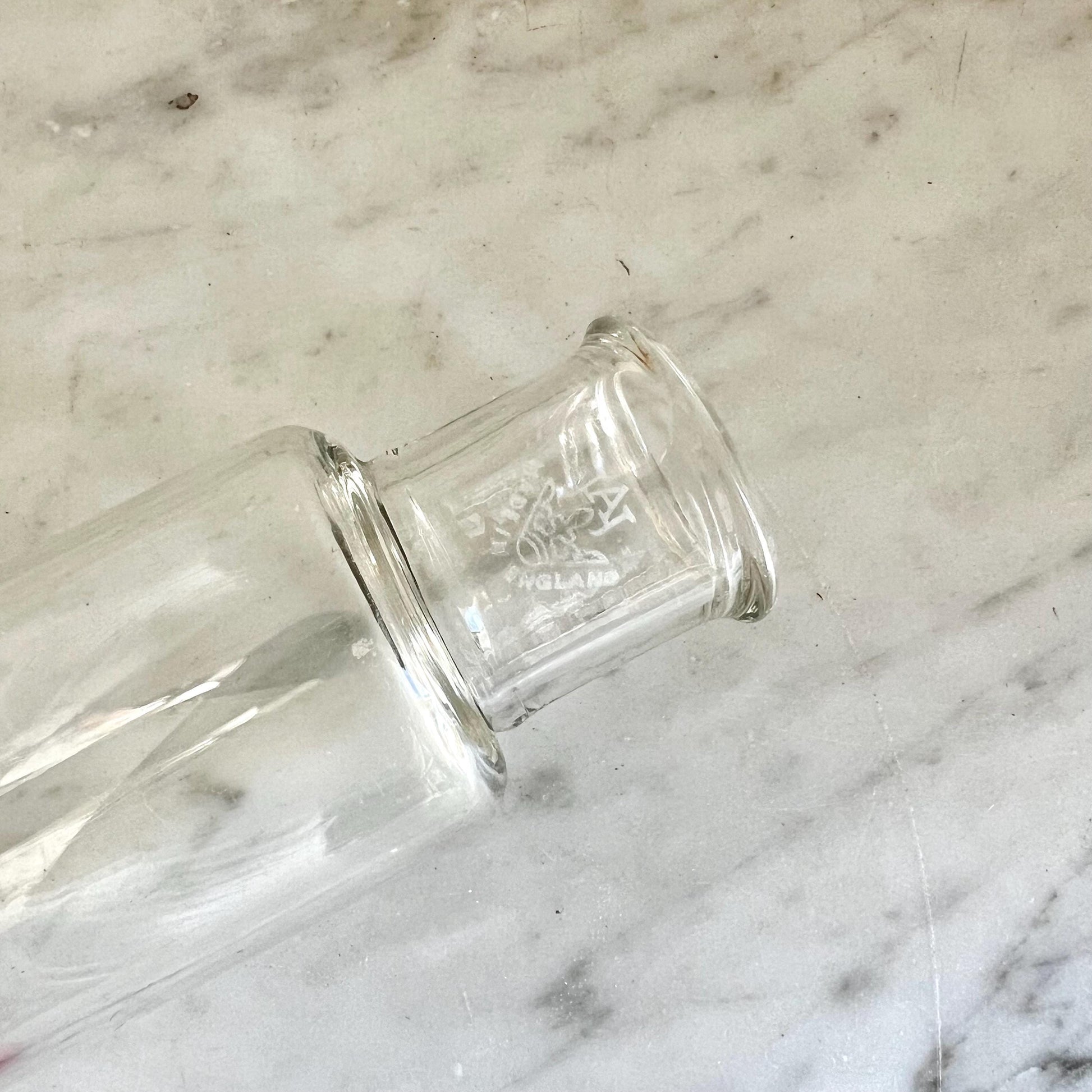 JAJ Pyrex Glass Pastry Rolling Pin with Red end caps, Collectible Pyrex Glass, 13" Hollow Glass, Made in England, Birthday Gift