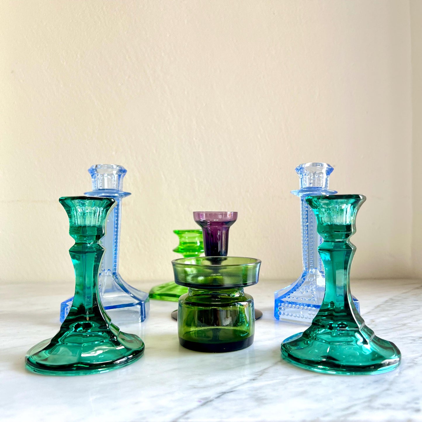 Vintage Candle Holders in Multiple Styles. Vintage Glass Candlestick Holders. Art Deco Taper Candleholders . Depression Glass Candle Holders