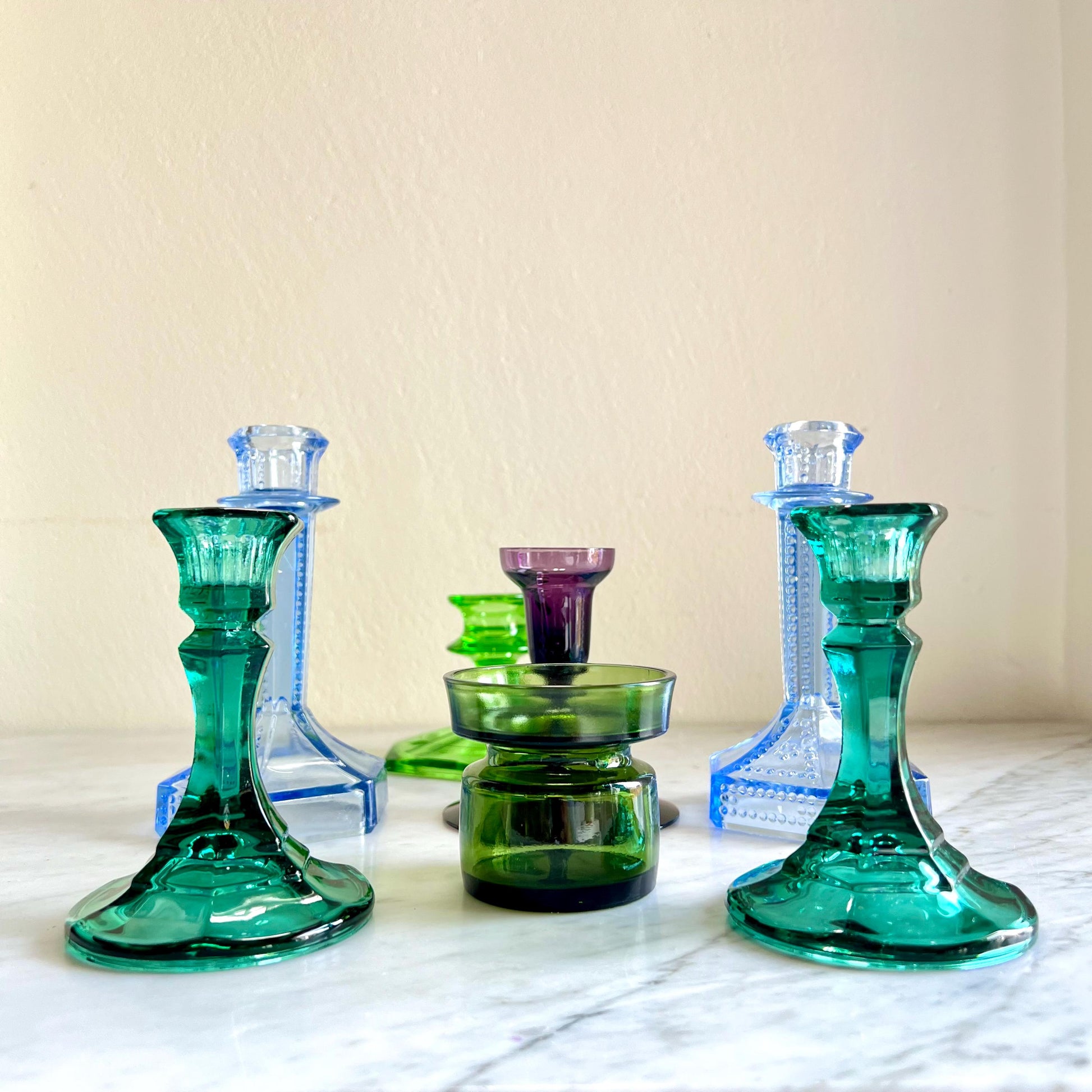 Vintage Candle Holders in Multiple Styles. Vintage Glass Candlestick Holders. Art Deco Taper Candleholders . Depression Glass Candle Holders