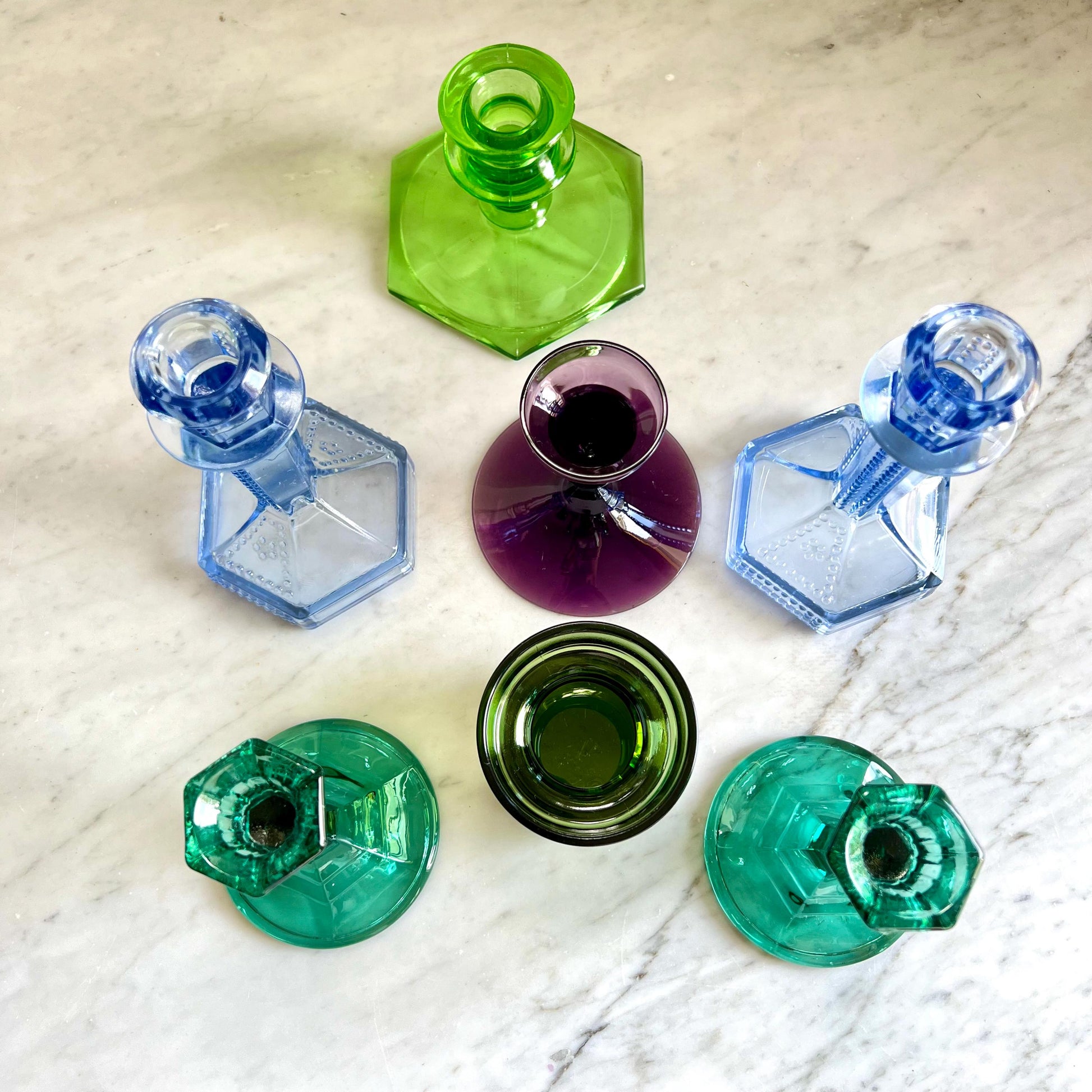 Vintage Candle Holders in Multiple Styles. Vintage Glass Candlestick Holders. Art Deco Taper Candleholders . Depression Glass Candle Holders