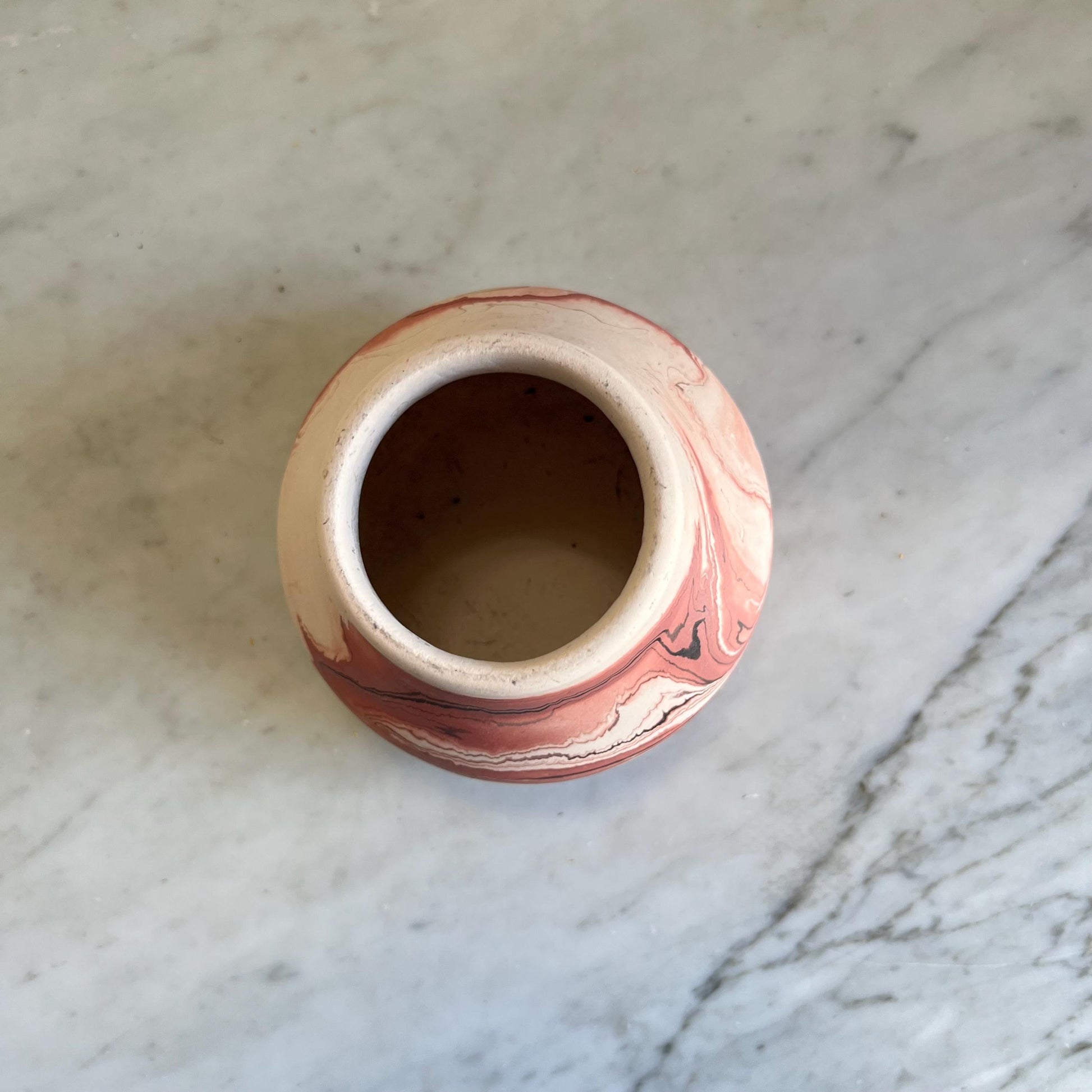 Vintage Small Nemadji Pottery Bud Vase Brown & Beige + Black + Dark Orange, Nemadji Pottery , American Pottery, Nemadji Collector