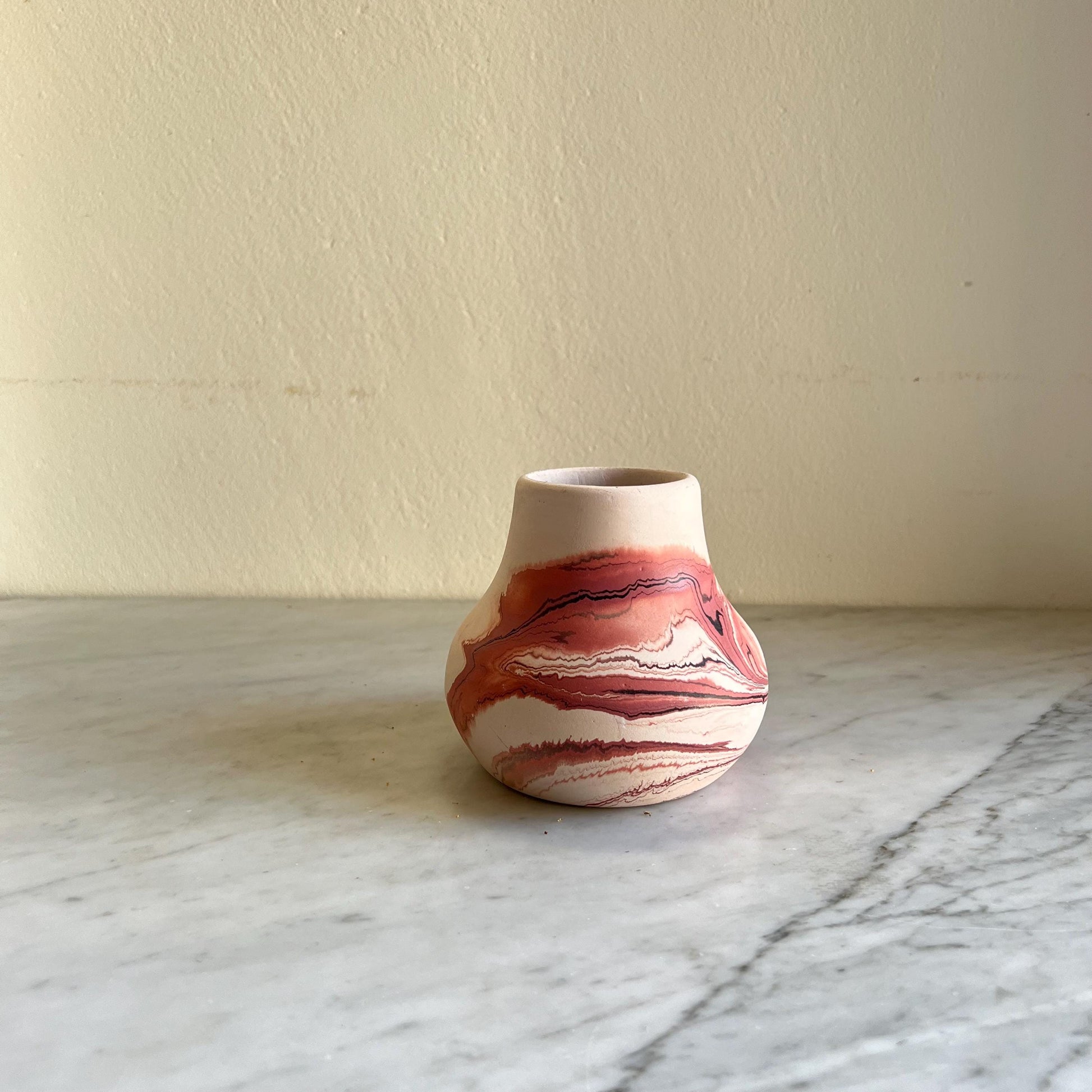Vintage Small Nemadji Pottery Bud Vase Brown & Beige + Black + Dark Orange, Nemadji Pottery , American Pottery, Nemadji Collector