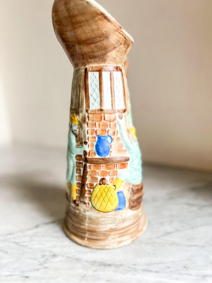 Vintage H J Wood Pitcher Vase – Hand Painted Tavern Scene, Raised Relief, British Pottery