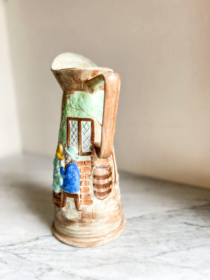 Vintage H J Wood Pitcher Vase – Hand Painted Tavern Scene, Raised Relief, British Pottery