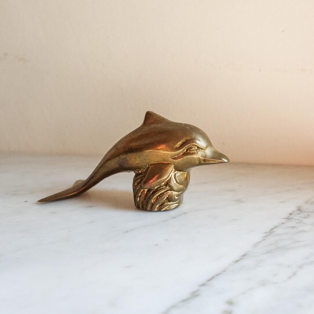 Vintage Brass Dolphin Figurine: Coastal Nautical Decor, MCM Style