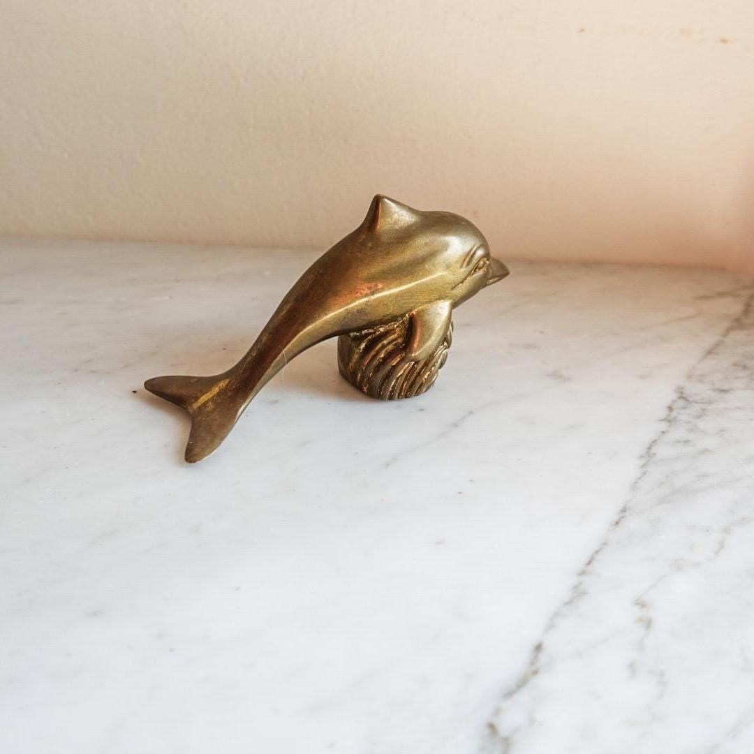 Vintage Brass Dolphin Figurine: Coastal Nautical Decor, MCM Style