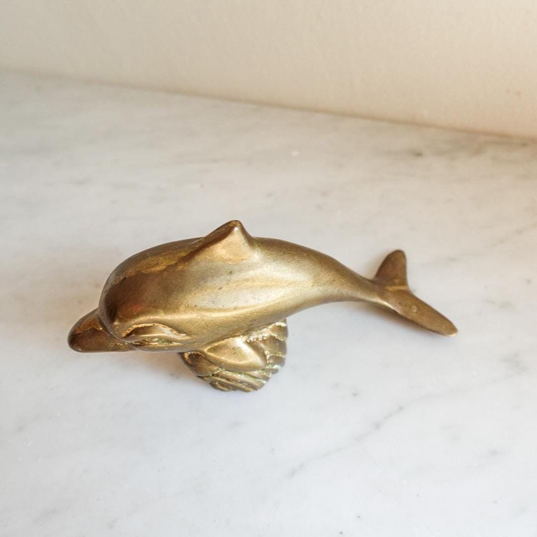 Vintage Brass Dolphin Figurine: Coastal Nautical Decor, MCM Style