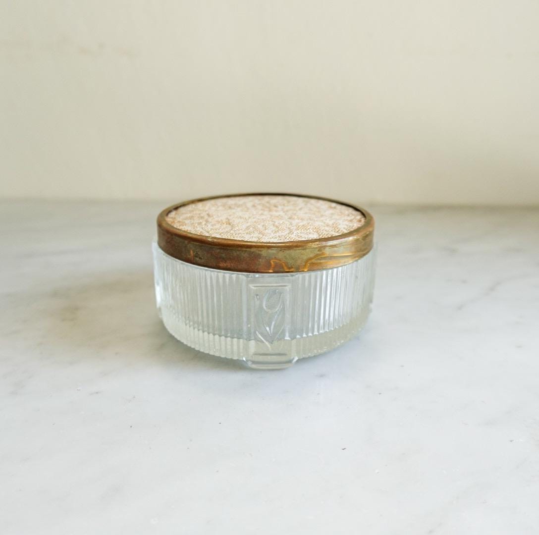 Hobnail Vanity Trinket Jar, Cold Cream Moisturizer Round Container with Floral lid