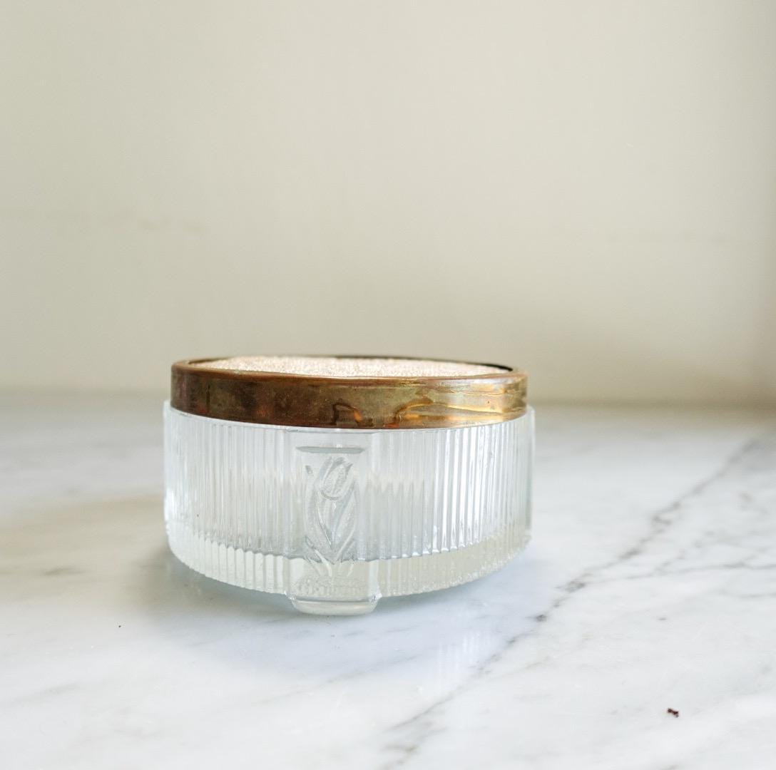 Hobnail Vanity Trinket Jar, Cold Cream Moisturizer Round Container with Floral lid