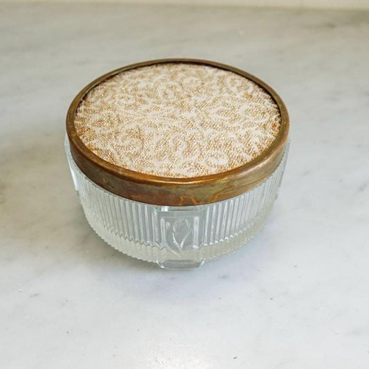 Hobnail Vanity Trinket Jar, Cold Cream Moisturizer Round Container with Floral lid