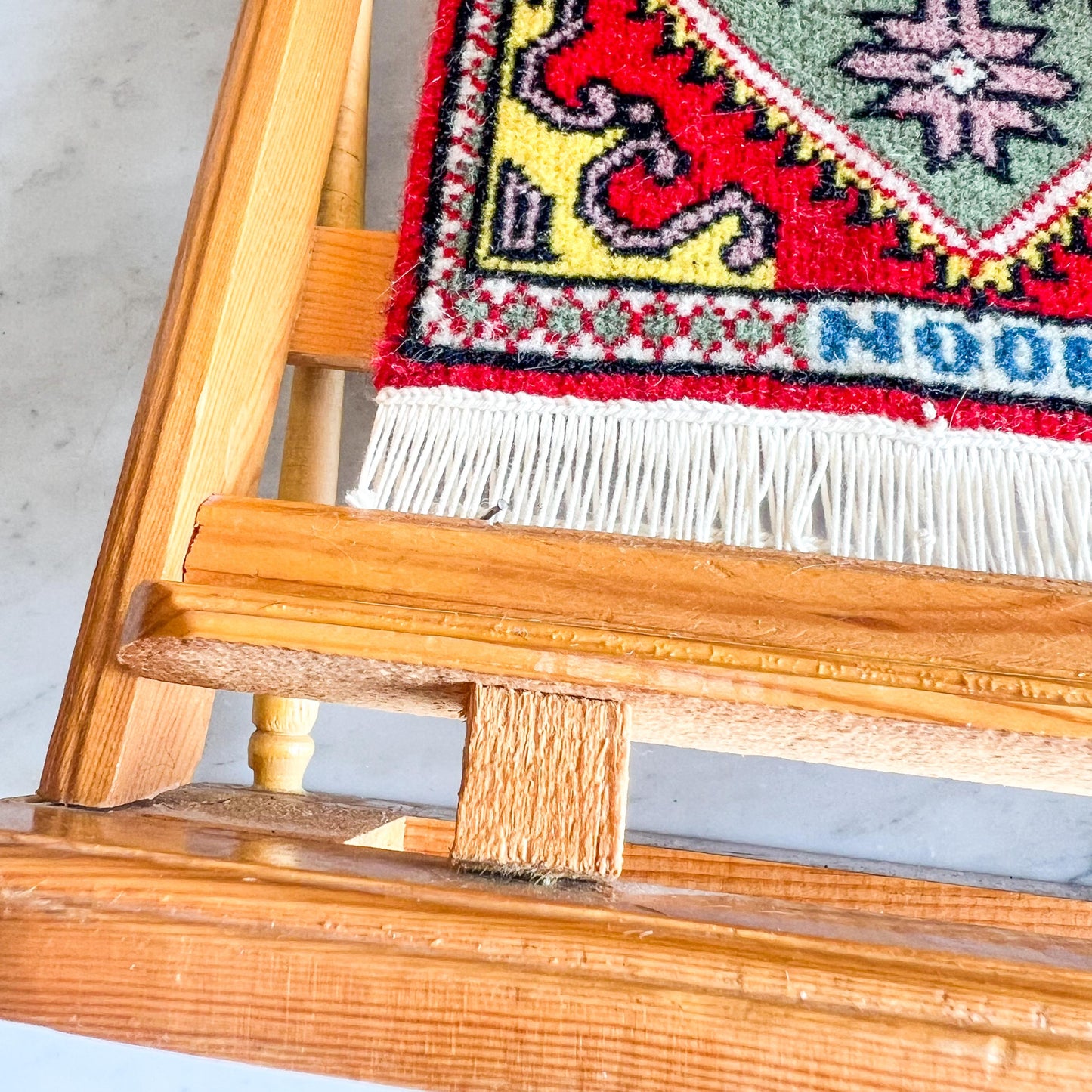 Vintage Miniature Weaving Loom with “Anahid Noor” Woven Panel – Armenian Goddess & Light