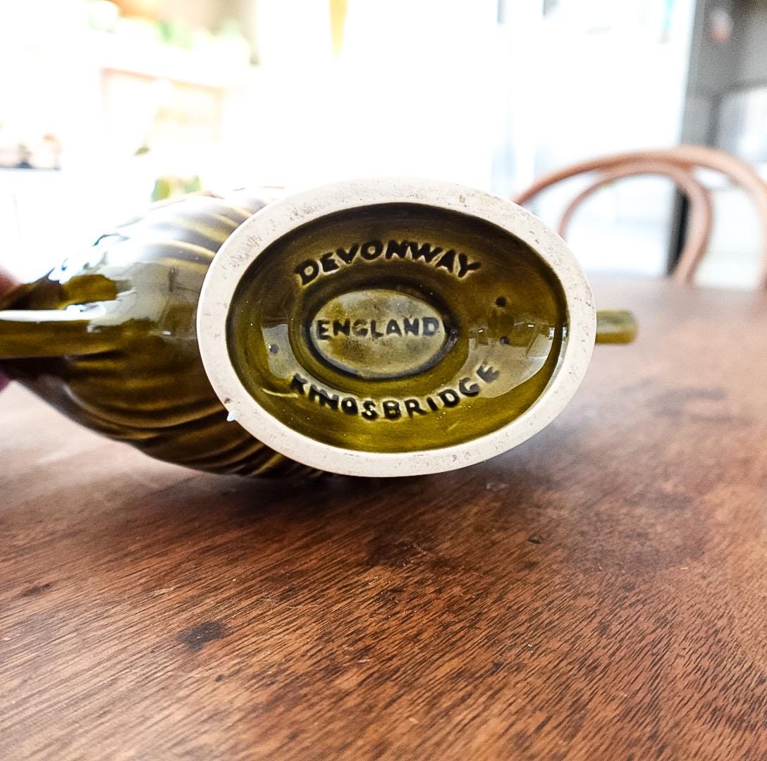 Vintage DevonWay Ceramic Centerpiece Vase: Mid-Century Modern Green Footed Planter