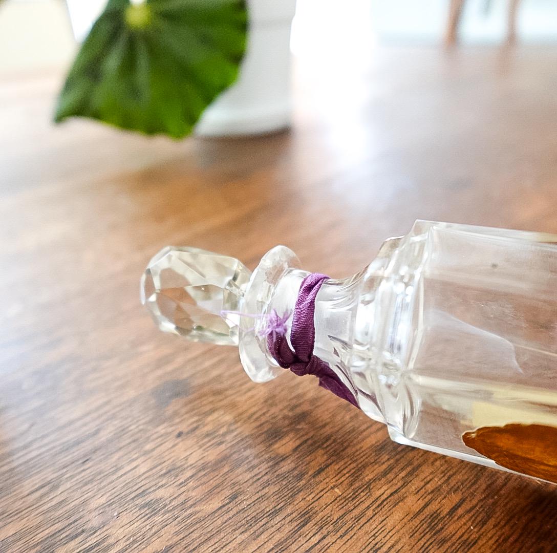 Vintage Perfume Bottle Set: Clear Glass Bottles in Purple Silk Box