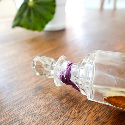 Vintage Perfume Bottle Set: Clear Glass Bottles in Purple Silk Box