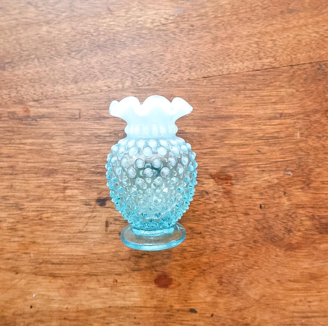Vintage Fenton Blue Hobnail Vase: Mid-Century Ruffled Art Glass