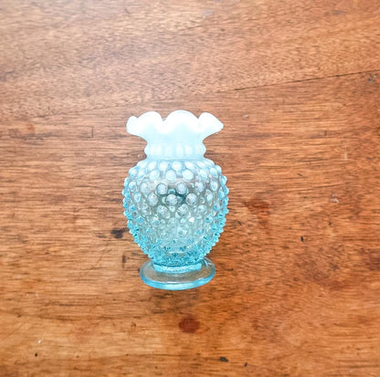 Vintage Fenton Blue Hobnail Vase: Mid-Century Ruffled Art Glass