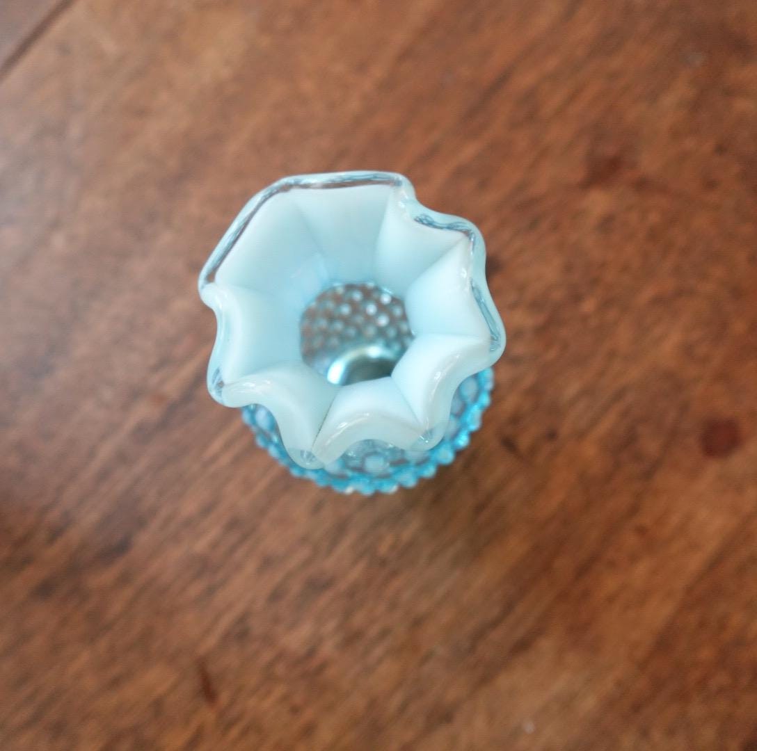Vintage Fenton Blue Hobnail Vase: Mid-Century Ruffled Art Glass
