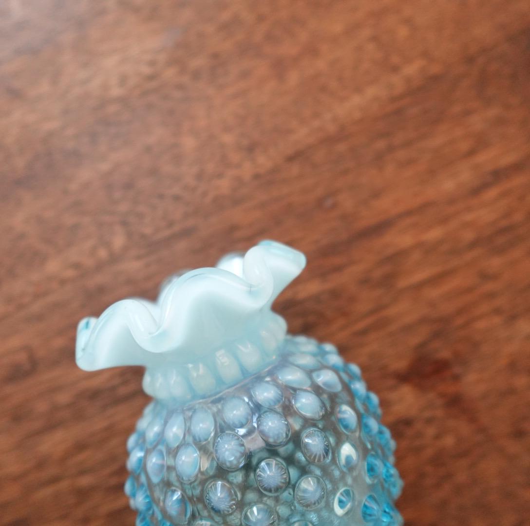 Vintage Fenton Blue Hobnail Vase: Mid-Century Ruffled Art Glass