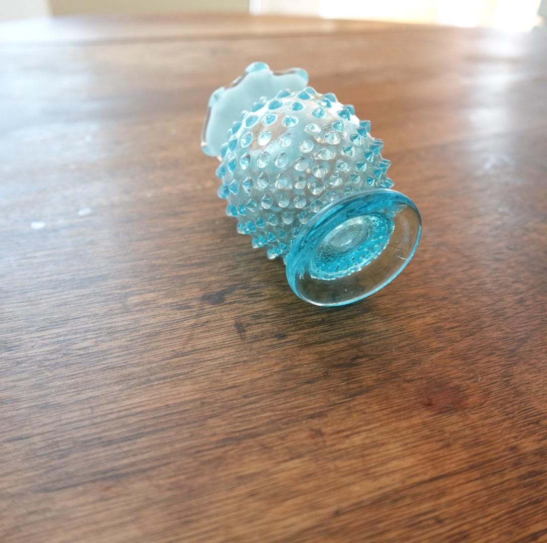 Vintage Fenton Blue Hobnail Vase: Mid-Century Ruffled Art Glass