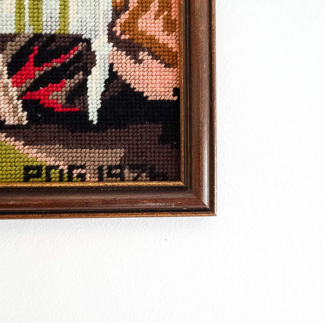 Framed Last Supper Needlepoint: Mid-Century Religious Textile Art (19x36