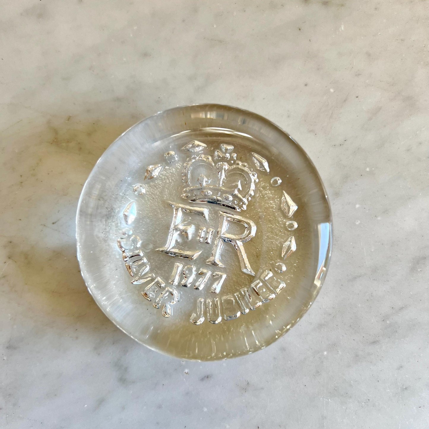 Vintage Royal Doulton Glass Paperweight: Queen's Silver Jubilee 1977