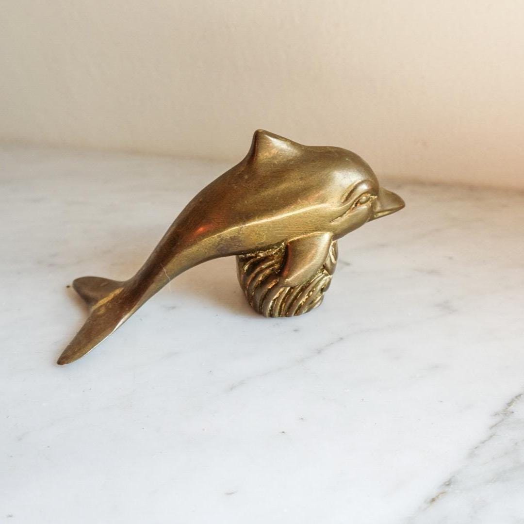 Vintage Brass Dolphin Figurine: Coastal Nautical Decor, MCM Style