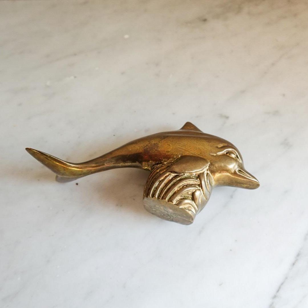 Vintage Brass Dolphin Figurine: Coastal Nautical Decor, MCM Style