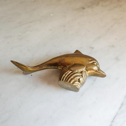 Vintage Brass Dolphin Figurine: Coastal Nautical Decor, MCM Style