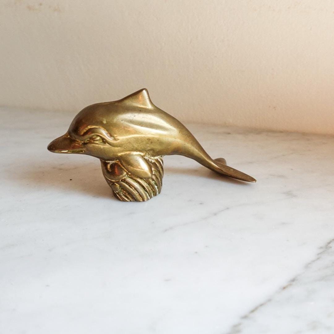 Vintage Brass Dolphin Figurine: Coastal Nautical Decor, MCM Style