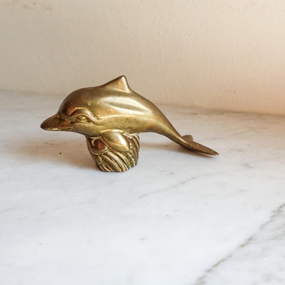Vintage Brass Dolphin Figurine: Coastal Nautical Decor, MCM Style