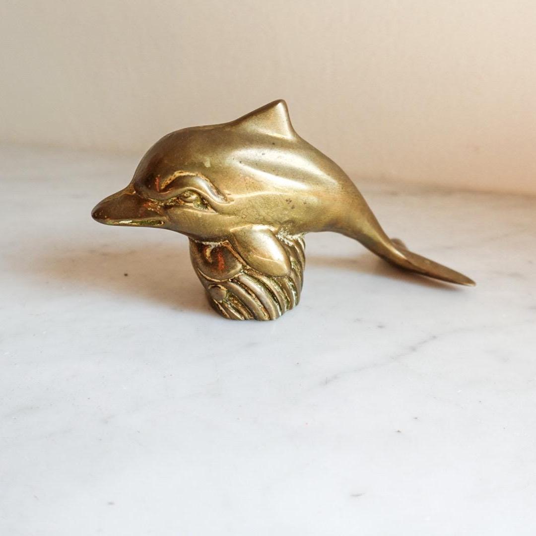 Vintage Brass Dolphin Figurine: Coastal Nautical Decor, MCM Style