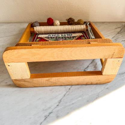 Vintage Miniature Weaving Loom with “Anahid Noor” Woven Panel – Armenian Goddess & Light