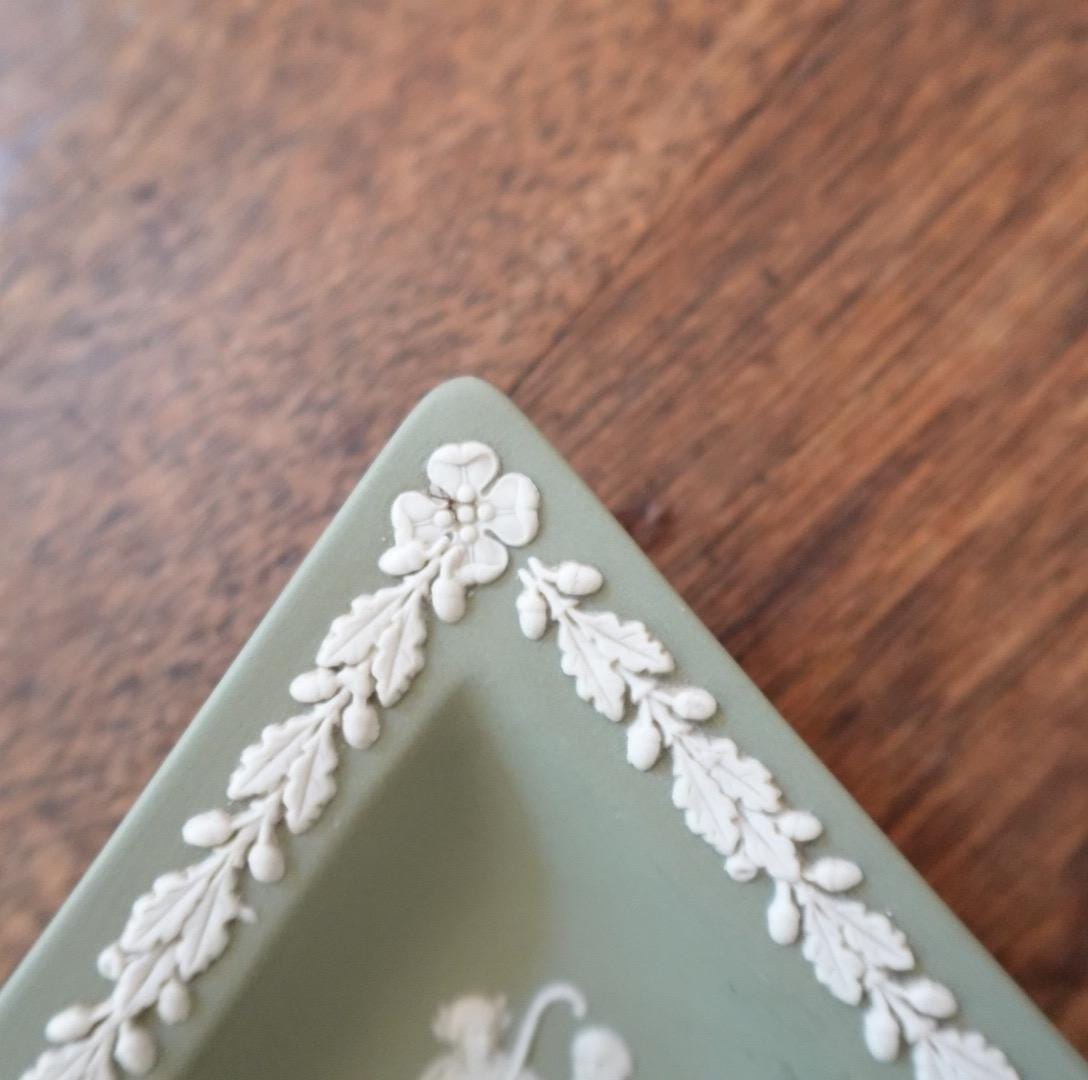 Vintage Wedgwood Sage Green Jasperware Diamond Shaped Trinket Dish - Made in England